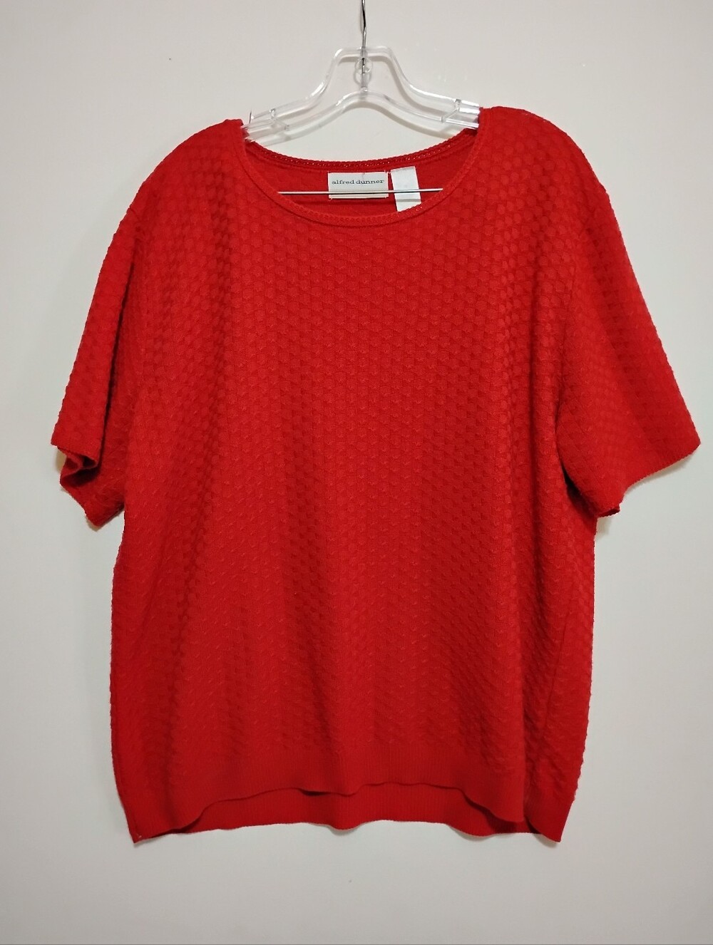 Alfred DUNNER Vibrant Red Textured Short-Sleeve 100% Acrylic Knit Top 2X